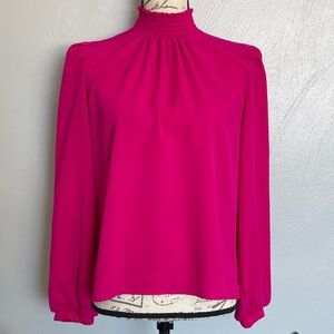 MELLODAY Hot Pink Smocked Mock Neck Long Sleeve Blouse Size M
